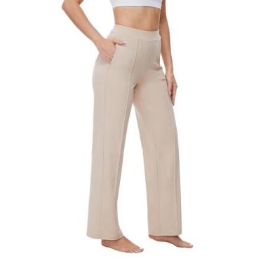 Imagem de Calças largas SOOWOT Pull On Yoga Gym, bolsos soltos, cáqui