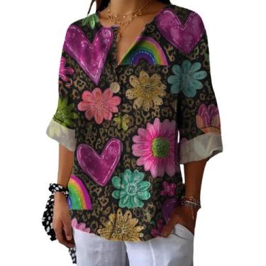 Imagem de Camiseta túnica domirica com decote em V floral estampada plus size