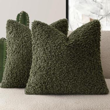 Imagem de Capa de travesseiro Findtower Olive Green Faux Fur 40x40cm (2 unidades