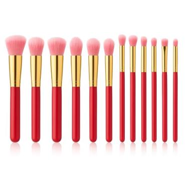 Imagem de Kit de Pincéis Profissionais para Maquiagem – 10 Peças Premium, Cerdas Sintéticas Macias, Cabo Ergonômico, Ideal para Base, Contorno, Esfumar e Olhos – Design Luxuoso (Vermelho)