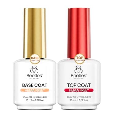 Imagem de Beetles Conjunto de base de gel e top coat de 15 ml, sem HEMA, esmalte de gel sem TPO e base transparente, brilhante, de longa duração, sem lenços, absorver, atualizado, seguro, baixa sensibilidade
