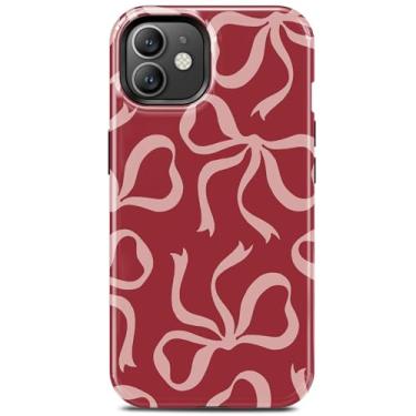 Imagem de TAMUEL Capa para iPhone 12 e iPhone 12 Pro, capa de telefone com laço fofo, compatível com Magsafe, fita vermelha elegante elegante estética magnética fina silicone à prova de choque capa protetora