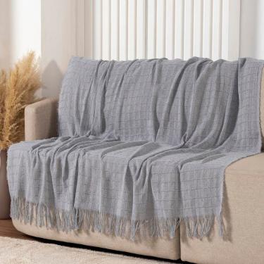 Imagem de Manta Xale Rubi 2,40m X 1,70m Com Franja Para Sofá Cama 100% Algodão 01 Peça - Cinza