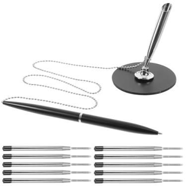 Imagem de DIYEAH 1 Conjunto De Caneta Mesa Com Corrente - Suporte Segurança Adesivo Tinta Preta Para Balcão Recepção Escritório Doméstico