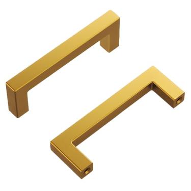 Imagem de Hickory Hardware Pacote com 10 puxadores de armário de cozinha de núcleo sólido, puxadores de armário de luxo, ferragens para portas e gavetas de cômoda, centro de orifício de 7 cm, latão dourado