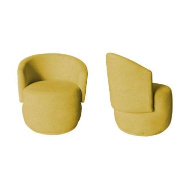 Imagem de Kit 2 Poltronas Decorativa Beatriz Orgânica Couro Amarelo - Mansão Dec