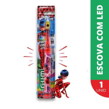 Imagem de Escova Dental Infantil Miraculous com Luz GUM  1 unidade, Vermelho