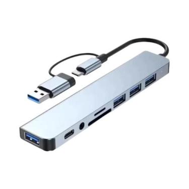 Imagem de Hub USB C 8 Em 1 Adaptador Multiportas Tipo C Divisor Dock USB 3 Para 