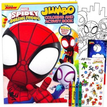Imagem de Marvel Conjunto de livros de colorir Aranha e Amigos para crianças, meninos de 4 a 8 anos - Pacote com páginas para colorir do Homem-Aranha, Atividades, Jogos Plus Adesivos, Giz Jumbo | Conjunto de