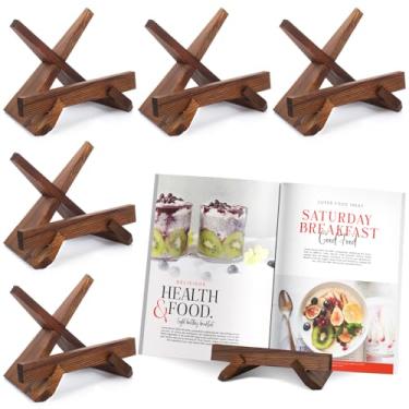 Imagem de Colingmill 6 unidades de suporte de livro de receitas de madeira para balcão de cozinha, suporte rústico marrom para livros de culinária, prateleira para casa, cozinha, bancada, mesa, decoração de