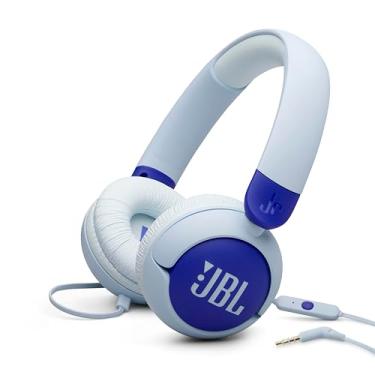 Imagem de JBL Junior 320 - Fones de ouvido infantis com fio, som seguro (<85dB), microfone embutido, adequado para crianças e personalizável com adesivos incluídos (azul)
