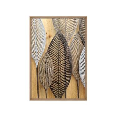 Imagem de Quadro Decorativo com Vidro Sala Hall Quarto 64x94cm Marrom Folhas
