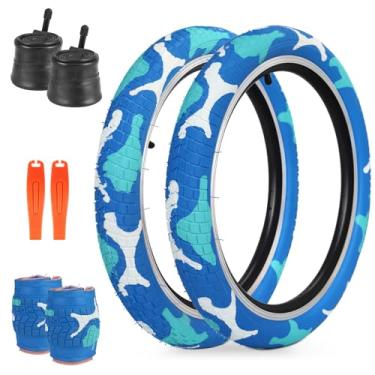 Imagem de ZUKKA Pneu de bicicleta de 20 x 2,125, pacote com 2, pneu de substituição dobrável de 50 cm para bicicleta infantil MTB Mountain Bike, bicicleta BMX (20 x 2,125 polegadas / 2 pneus + 2 tubos + 2