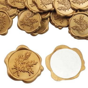 Imagem de Verkelly 50 adesivos de selo de cera de eucalipto - adesivos autoadesivos de vedação de envelope selos de cera para convites de casamento, embrulho de presente, letras (padrão 2)