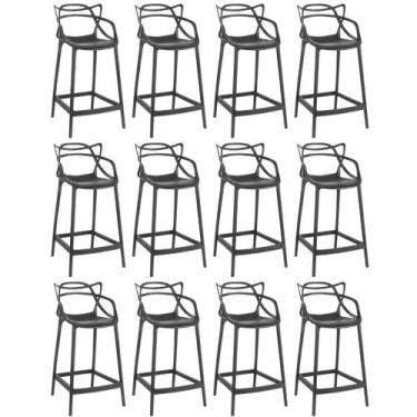 Imagem de Kit 12 Banquetas Média Allegra 66cm Design Cozinha/Bancada - Preto - M