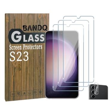 Imagem de BANDQ Pacote com 3 protetores de tela para Samsung Galaxy S23 【pacote com 3+1】 1 pacote com protetor de lente de câmera, 9H HD protetor de tela de vidro temperado transparente para Galaxy S23