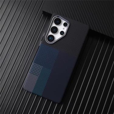 Imagem de Capa de celular com carregamento sem fio, capa rígida fosca texturizada de fibra de carbono para Samsung Galaxy S25 Ultra, S24, S23 Ultra, A, para Galaxy S25 Ultra