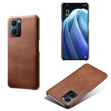 Imagem de Capa para OPPO Find X5 Lite,Proteção contra quedas,Casca de volta de cor sólida simples,Design de couro de imitação de plástico-Brown