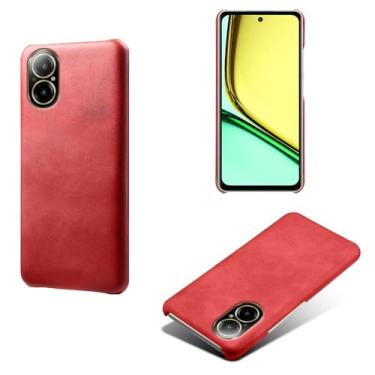 Imagem de Capa para OPPO Realme C67 4G,Proteção contra quedas,Casca de volta de cor sólida simples,Design de couro de imitação de plástico-Red
