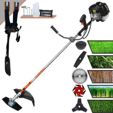 Imagem de Aparador de Grama À Gasolina Terra GRH520 2 Tempos 52cc 2,5HP de Potência 6.500rpm Roçadeira Completa Com Carretel de Nylon e Kit 4 Lâminas de Corte
