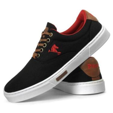 Imagem de Sapatênis Masculino Tênis Casual Polo Joy - Preto e Vermelho, Preto, V