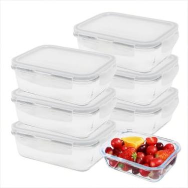 Imagem de Vittak Kit 10 Potes de Vidro Hermético Retangular com Tampa 640ml Borossilicato Com 4 Travas
