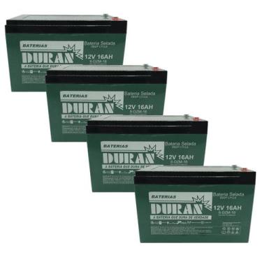 Imagem de Kit 4 Baterias Selada Gel Ciclo Profundo Duran 16ah 12v 6-dzm-12