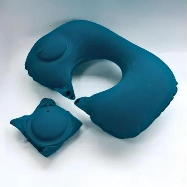 Imagem de Almofada Travesseiro Pescoço Viagem Inflável Portátil VERDE - Genérico