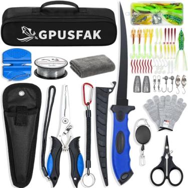Imagem de GPUSFAK Kit de ferramentas de pesca com 50 peças, equipamento e equipamento de pesca, parceiro para homens e mulheres, conjunto de pesca profissional azul