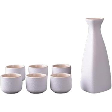 Imagem de JOEUQK Conjunto de saquê japonês conjunto de pote de saquê tradicional xícara de saquê porcelana cerâmica artesanato copos de vinho 7 peças, A