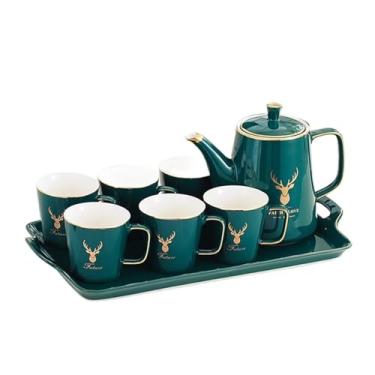 Imagem de AKALNNB Conjunto de chá de cerâmica para copos de água com bandeja, chá/café/bule de chá para 6, chá da tarde