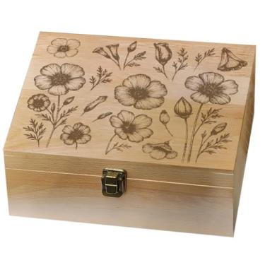 Imagem de arricraft 1 caixa de memória de madeira, flores e botões de folhas, caixa de memória decorativa de madeira com tampas de dobradiça para fotos de aniversário DVDs letras joias 24,5 x 19,5 x 10,3 cm
