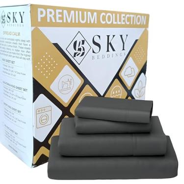 Imagem de 100% algodão California King Lençóis 4 peças - 400 fios de cetim trançado, conjunto de lençóis California King Size com bolsos profundos de 38 cm, lençóis de algodão respirável para cama king size