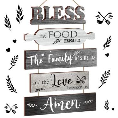Imagem de Placa de decoração de parede Geetery Bless The Food Before Us Grey Woo