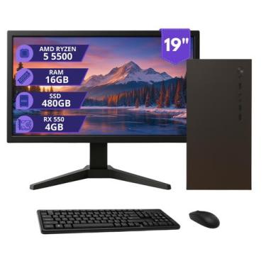 Imagem de Pc Computador Ryzen 5 5500 16gb 480gb Rx550 4gb Monitor 19 - Mrp Infor