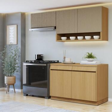 Imagem de Cozinha Completa Modulada 3 Peças 5 Portas 2 Gavetas com Rodapé 100% Mdf Carvalho/Greige
