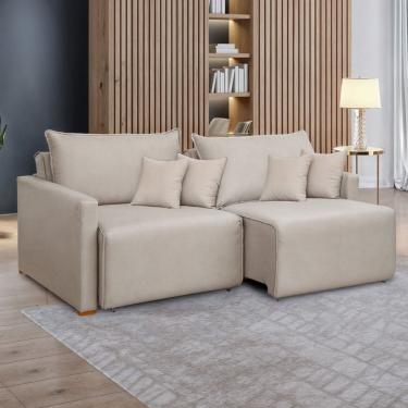 Imagem de Sofá Cama Retrátil e Reclinável 180cm Linho Júlia Bege Claro