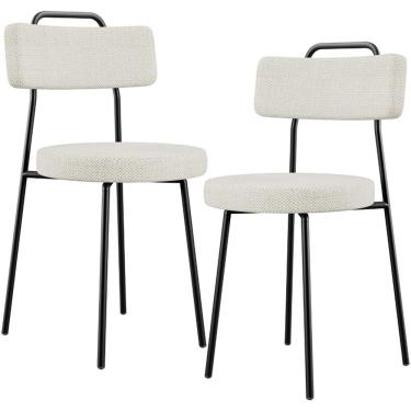 Imagem de Kit 02 Cadeiras Decorativas Estofada Para Sala De Jantar Barcelona L02 Linho Champagne - Lyam
