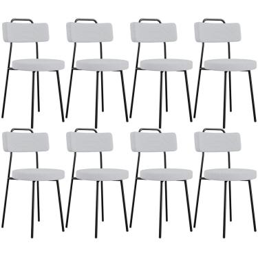 Imagem de Kit 08 Cadeiras Decorativas Estofada Para Sala De Jantar Barcelona L02 Linho Cinza - Lyam Decor