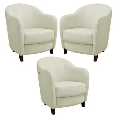 Imagem de Kit 3 Poltronas Decorativas Sala de Estar Pés Madeira Kairós Couro Off White - Gran Belo