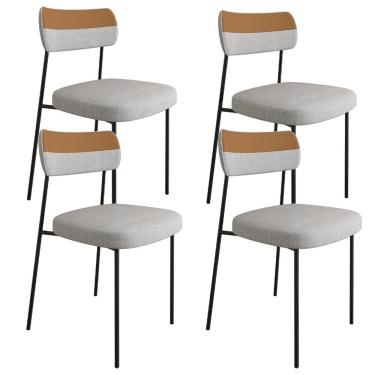 Imagem de Kit 04 Cadeiras Decorativas Estofadas Sala Melina F01 Linho Cinza Couríssimo Caramelo - Lyam Decor