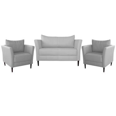 Imagem de Conjunto Sofá 2 Lugares com 2 Poltronas Pés Palito Lubbock Couro Branco - Gran Belo