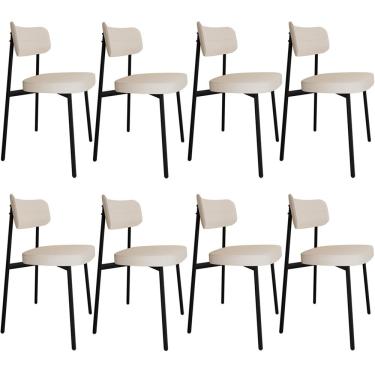 Imagem de Kit 08 Cadeiras Estofada Para Sala de Jantar Astrid Preto C01 Linho Palha - Lyam Decor