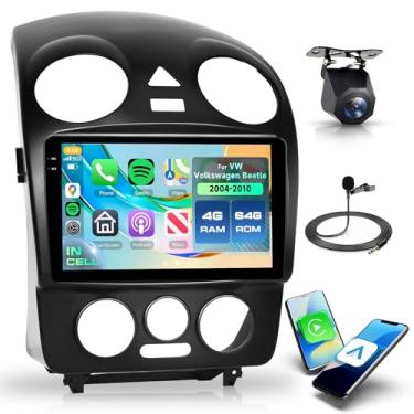 Imagem de Rádio estéreo 4G 64G Android para VW Volkswagen Beetle 2004-2010, sem fio, Carplay, Android Auto, tela sensível ao toque de 22 cm com navegação GPS, Bluetooth, espelho, Wi-Fi, FM/RDS EQ AHD, câmera de