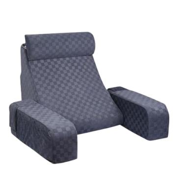 Imagem de Travesseiro de leitura para cama, travesseiro de costas com descanso de braços e bolso de armazenamento, suporte completo para cama travesseiro de descanso adulto para ler, assistir TV, descansar na