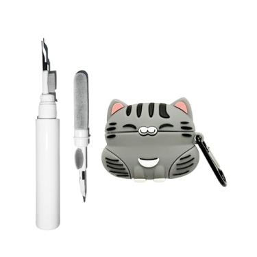 Imagem de [3 em 1] Capa fofa SKPY compatível com Airpods Pro 3 com chaveiro, kit de caneta de limpeza com desenho 3D de animais e gatos, capa protetora à prova de choque para mulheres e homens