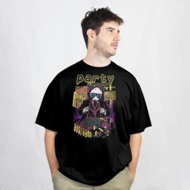 Imagem de Camiseta Casual Masculina Party Estilosa Confortável Malha Algodão Manga Curta do P ao G1-Masculino