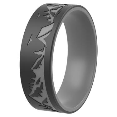Imagem de ThunderFit Aliança de casamento de silicone unissex, design impresso a laser 9 mm de largura e 2 mm de espessura, 7.5 - 8 (18.2mm), Silicone, Sem pedra preciosa