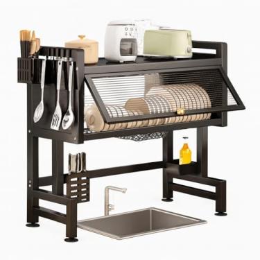 Imagem de Escorredor de Louça Organizador de Pia Suspensa p/Cozinha Prateleira com Porta Copos Talheres Tábua(Preto - 65 Centímetros)