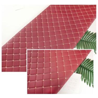 Imagem de Tecido de Couro Sintético Couro Diamante Almofada Acolchoada Forro de Linho Couro Sintético Interior Veículo Tecido Estofado, Múltiplo (Vinho Vermelho, 1,6 x 5 m)
